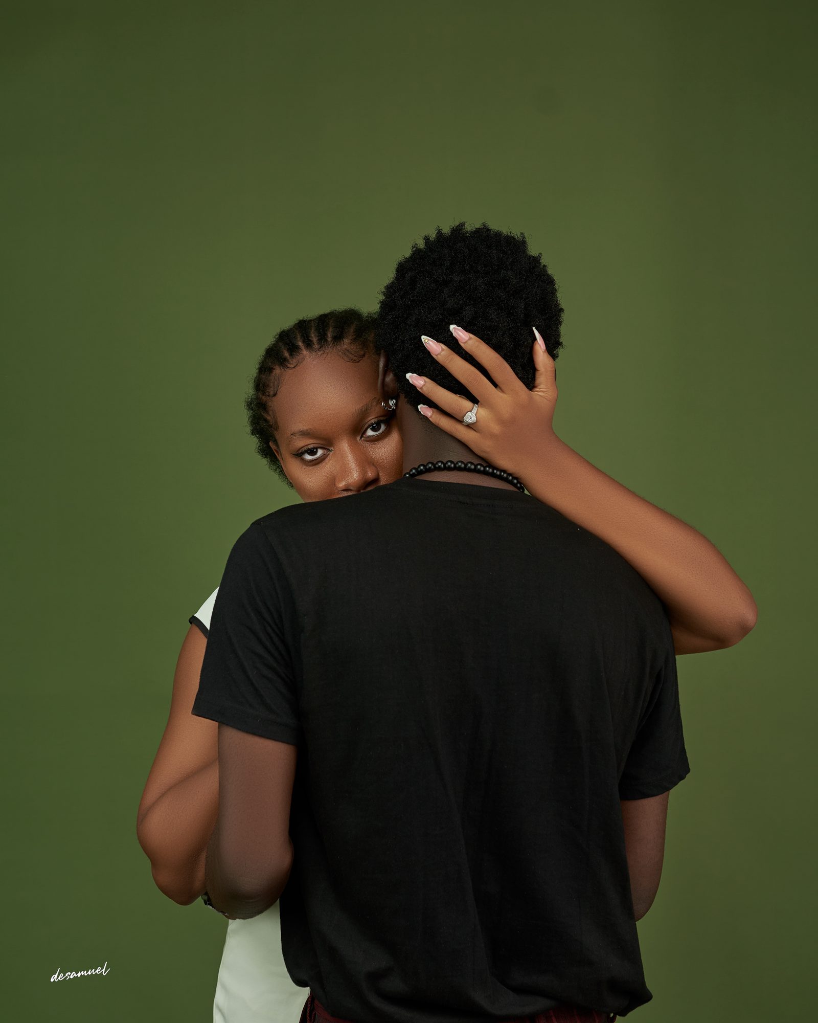 The couple in an embrace